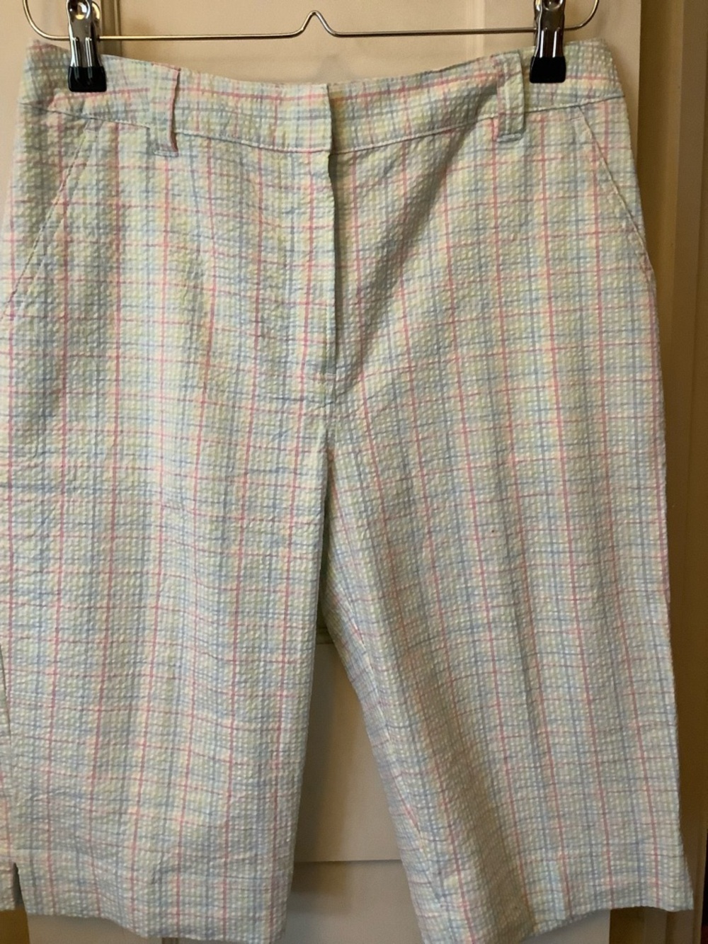 Kim Rogers Pastel Plaid Bermuda Shorts in Mint, Pink & Blue - Picture 2 of 7